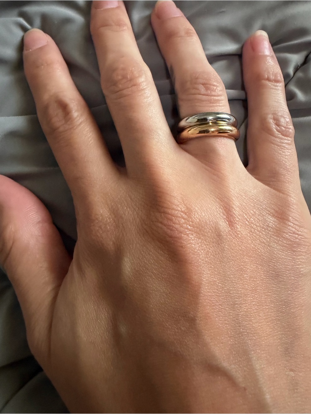 Stainless Steel Set of Two Rose Metal & White Metal Rings